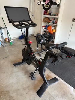 Peloton bike and shoes