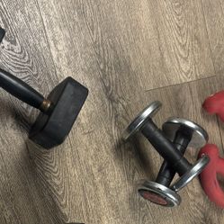 Dumbbells   2 Pais Of 5s (home/walk) Single 15 and 20 lbs (Used/Cheap) 1 Pairs More 0f 8s. Total: 71 lbs 