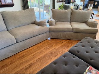 Pottery Barn Comfort English Arm SlipCovered Sofa and Loveseat