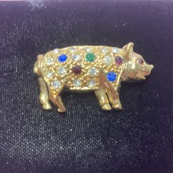 Jeweled Pig Brooch Lapel Pin