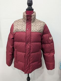 Coach Men’s Colorblock Signature Puffer Jack - Red/Tan Size Small Duck down