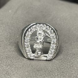 Santa Muerte Ring 925 Sterling Silver Grim Reaper Horseshoe Size 14