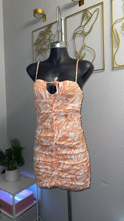 Orange and White Ruched Bodycon Mini Dress