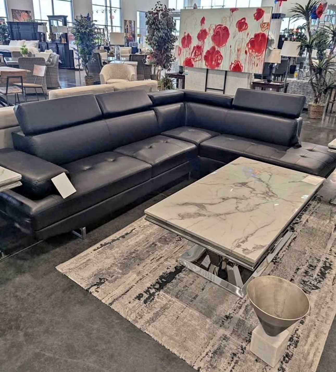 Black Contemporary Sectional With Adjustable Headrests. Brand New.
