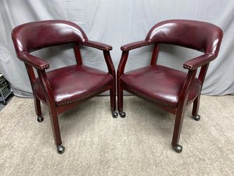 NORSTAR Burgandy Vinyl Traditional Office Chairs w/ Nailhead Trim (Set of 2)