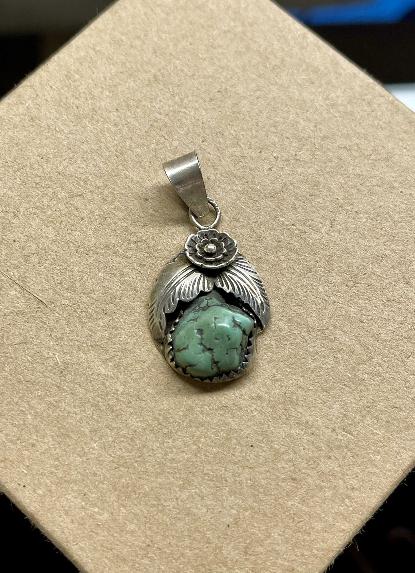 Native American Southwestern Navajo Sterling Silver Turquoise Pendant 