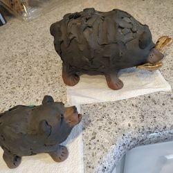 (2) Rare Sara Molyneaux  Pottery Bear Sculptures Signed