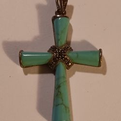 Vintage Sterling Silver And Turquoise Cross Pendant 