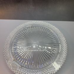 Clear 12” glass relish dish in the Miss America pattern, produced by Anchor Hocking during the Depression era (1(contact info removed)). 