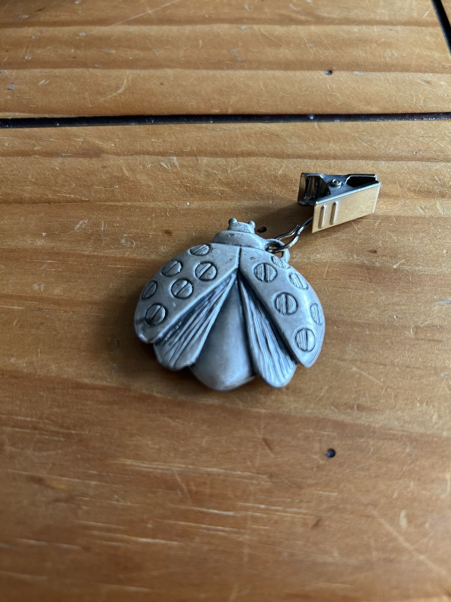 Vintage Pewter Ladybug Pendant Silver Tone Clip On Purse Accessory