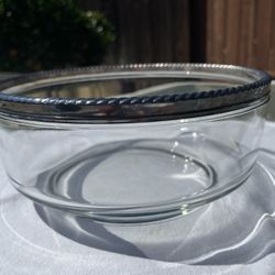 Vintage Large Silver Rim Glass Salad Bowl 