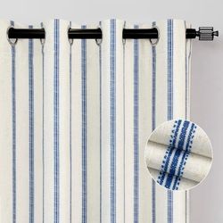 DriftAway Farmhouse Linen Blackout Curtains 96 Inches Long for Bedroom Striped Double Layer Thermal Insulated Sound Reducing Lined Grommet Rustic Drap
