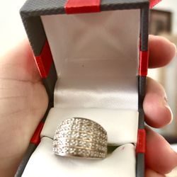 BEAUTIFUL 5 ROW DIAMOND RING 14k Over 925 S  Size 7