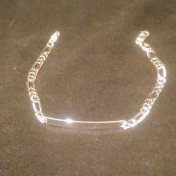 925 Italy Silver Figaro ID Bracelet 