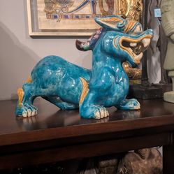 RARE Vintage Handcrafted Chinese Polychrome Stoneware "Pixiu"