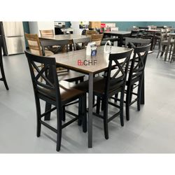 7-Pieces Wooden Counter Height Table Set 