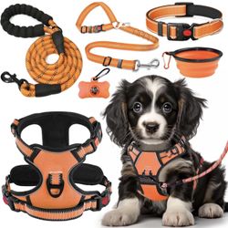 Lobeve No Pull Dog Harness, Collar & Leash Set, Fits Small Dogs, Orange - NWT