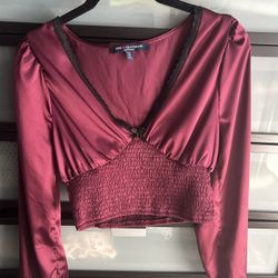 Burgundy V-cut Long Sleeve With Bow