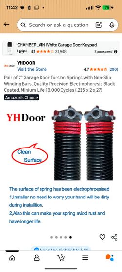 Pair of 2" Garage Door Torsion Springs with Non-Slip Winding Bars,