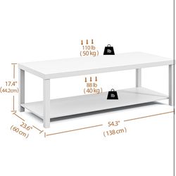 White 2-Tier Coffee Table for Living Room [54.3 x 23.6 x 17.4”] Center Table with Storage Shelf, Easy Assembly, Accent Table Office Reception Room