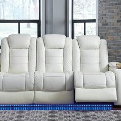 Party Time Power Reclining White Sofa

