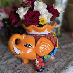 Valentine's Day Gift, Talavera Pots, Rose Arrangements 