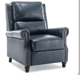 Navy Blue Faux Leather Recliner Chair with Nailhead Trim