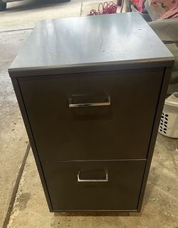 Two drawer steel grey metal filing cabinet