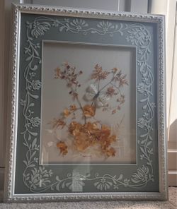Framed Pressed Flower Art with Butterfly