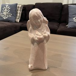 Isabel Bloom Simple Gifts Statue 10” Pink Angel with Birds & Bowl 2004
