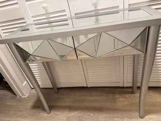 Mirrored Console Table with Geometric Detail