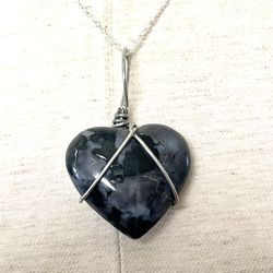 Silver Tone Gabbro Heart Pendant Necklace 