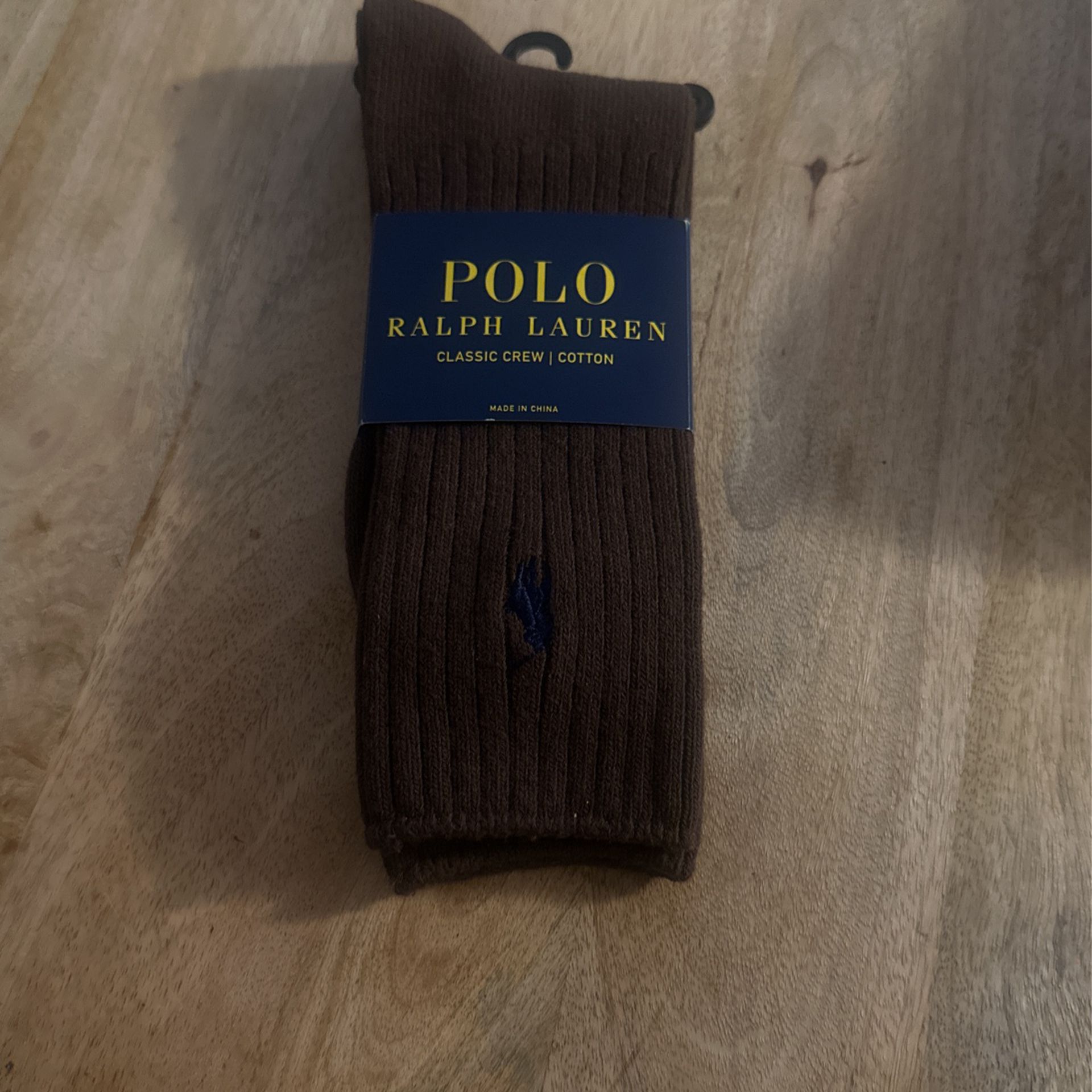 Polo Ralph Lauren 8205B Cotton Crew Sock with Polo Embroidery Size 10-13 Brown