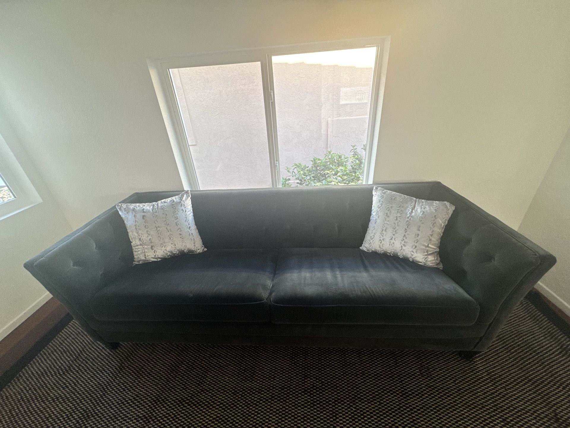 90 inch long light black velvet couch