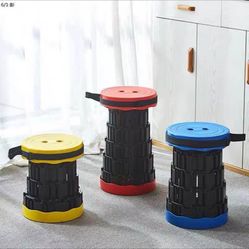 Folding Stool Double Buckle Portable Seat Collapsible Telescopic Stool Pop Up Stool, Adjustable retr