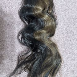 New 20” long wavy brown black blonde mix clip in hair extension’s wig set 
