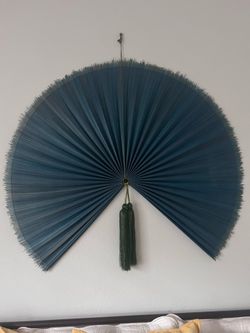 Large Teal Decorative Wall Fan with Tassel – Boho/Modern Wall Decor