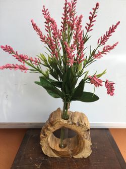 Wood Vase with Flowers