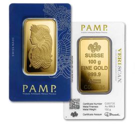 PAMP Suisse Gold Bar 100 g .9999 Fine Veriscan in Assay Card