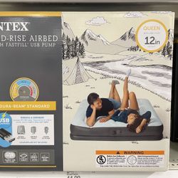 BRAND NEW SEALED Intex Mid Rise 12" Air Mattress with Internal USB Pump-Queen