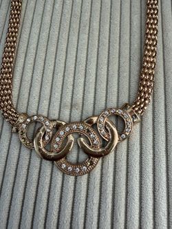 new gold-tone multi-strand statement necklace and matching bracelet and earring set