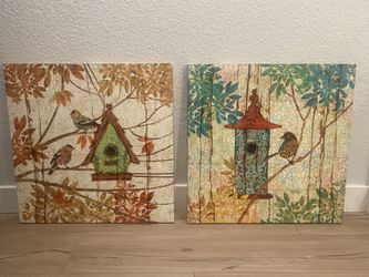 Set Of 2: Canvas Picture Frame Wall Art With Birds