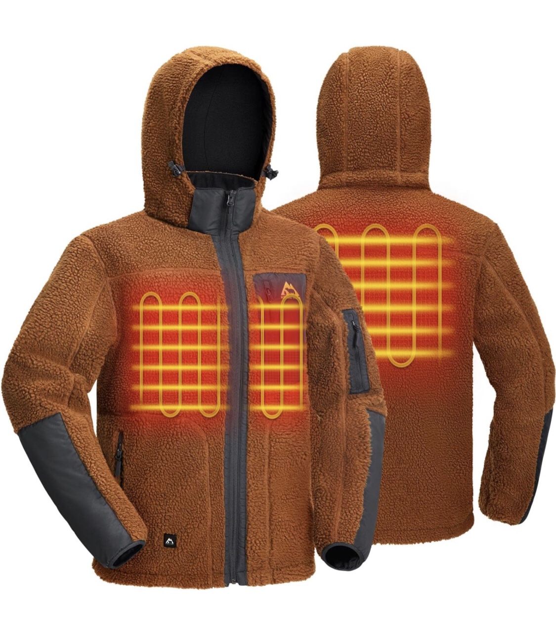large Heated Jacket Fleece, Windproof Sherpa Heating Coat,Detachable Hood,Battery Include
