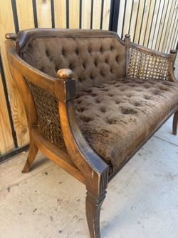 Vintage Velvet & Cane Loveseat – Perfect Restoration Piece