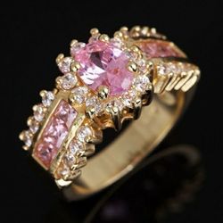 Charming Pink Sapphire Halo 18K Gold Filled Ring
