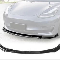 Fits 17-22 Tesla Model 3 IKON Style Front Bumper Lip 3PC PP - Gloss Black