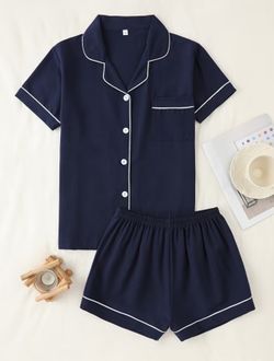 Navy blue Short sleeve Pajama set