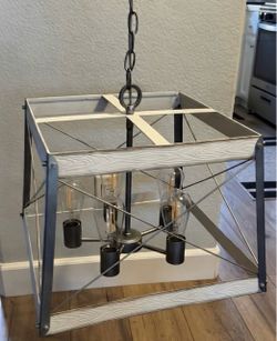 Farmhouse 5-Light Antique White Hanging Lamp. With white Galvanized Accents. Brand: Progress Lighting Bradberry.  See Below Measurements & Description