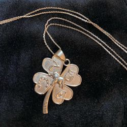 14k Rose Gold 4 Leaf Clover Charm Necklace