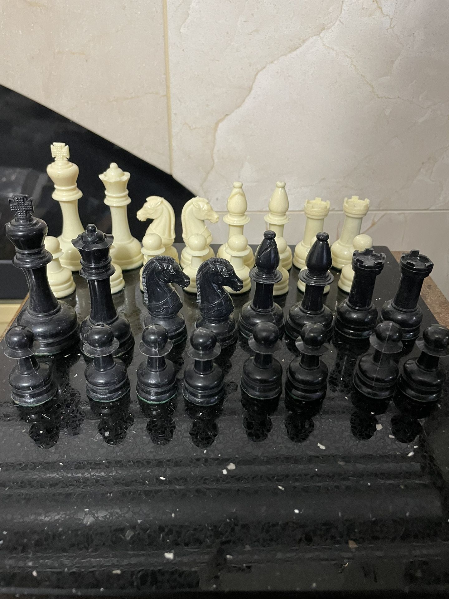 Standart Club Plastic Chess Set Black and Ivory Pieces ( No Board )
